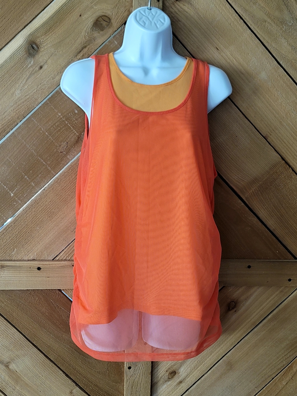 DKNY Orange Sheer Layered Mesh Tank